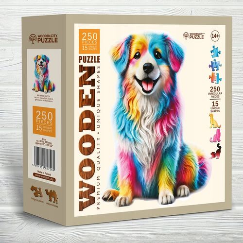 Drewniane Puzzle 250 Elementów Tęczowy Pies Dorosłych i Dzieci Wooden.City na Arena.pl