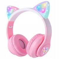 SŁUCHAWKI DLA DZIECI KOCI DOMEK KOCIE USZKA PODŚWIETLANE ODTWARZACZ MP3 BT