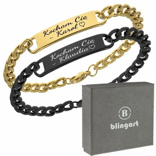 Bransoletki dla par z grawerem pancerka ze stali zdjęcie 1