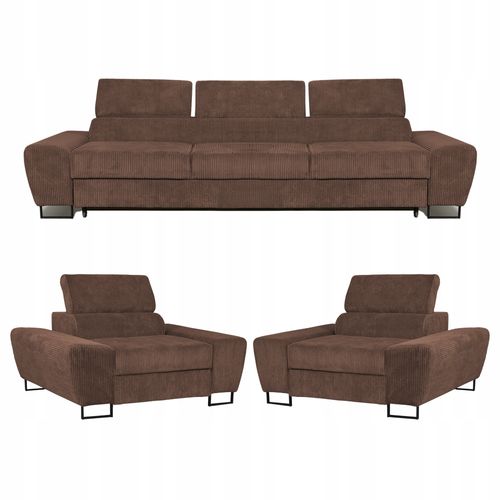 Zestaw mebli wypoczynkowych salonu Savio Sofa 3os fotele brąz Family Meble na Arena.pl