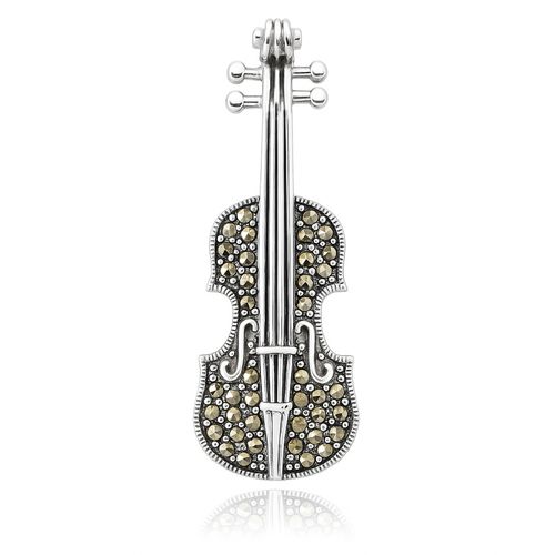 broszka srebrna skrzypce z markazytami na Arena.pl