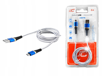 KABEL USB-A MicroUSB NIEBIESKO BIAŁY 1M MOCNY OPLOT SZYBKIE ŁADOWANIE