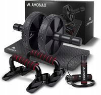 ZESTAW SPRZĘT TRENINGOWY DO DOMU FITNESS SKAKANKA ROLLER UCHWYTY DO POMPEK