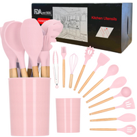 Zestaw Akcesoriów Do Kuchni Przybory Kuchenne 12szt. Silikon Bambus Róż