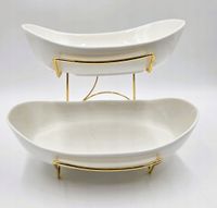 PATERA PORCELANOWA DWUPOZIOMOWA STOJAK NA CIASTO OWOCE SŁODYCZE OWALNA