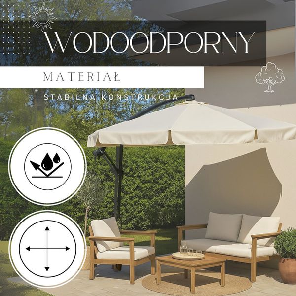 Parasol ogrodowy na wysięgniku 350 cm składany z pokrowcem, na balkon, taras ecru zdjęcie 2