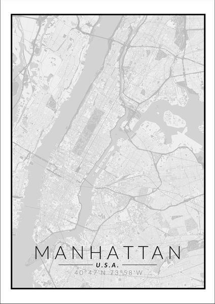 Manhattan mapa czarno biała - plakat 70x100 cm zdjęcie 1