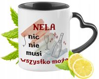 Dla Neli Kubek Czarny Z Uszkiem W Kształcie Serca Na Prezent Z Nadrukiem