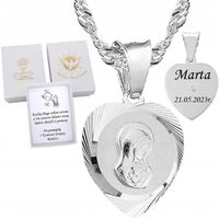 SREBRNY ŁAŃCUSZEK I MEDALIK KOMUNIJNY SERCE MATKA BOSKA SREBRO 925