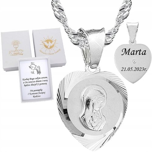 SREBRNY ŁAŃCUSZEK I MEDALIK KOMUNIJNY SERCE MATKA BOSKA SREBRO 925 na Arena.pl