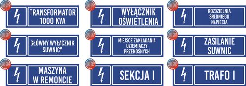 Tabliczka informacyjna - Napięcie 500V grawer piktogram 20x6 cm dużo wzorów na Arena.pl