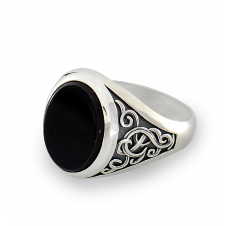 SREBRNY SYGNET Z ONYKSEM PRÓBA SREBRA 925 GRAWER GRATIS zdjęcie 1