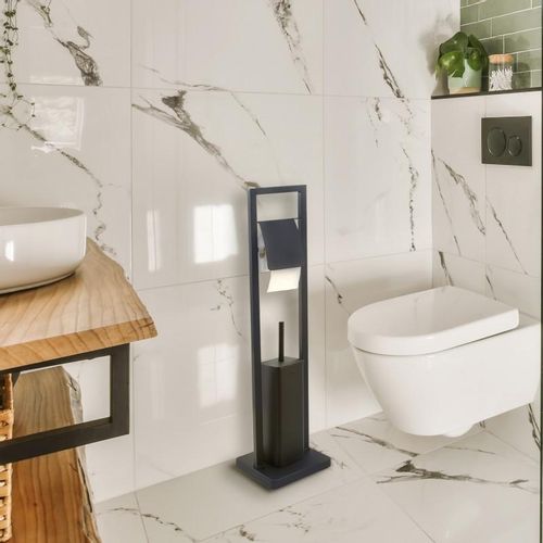 Zestaw łazienkowy czarny kosz na śmieci - wolne opadanie i stojak  WC na Arena.pl