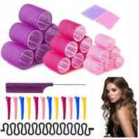 ZESTAW WAŁKI DO WŁOSÓW NA RZEPY DUŻO WAŁKÓW - 34 ELEMENTY