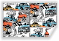 Fototapeta PREMIUM STRUKTURA ZMYWALANA tapeta Monster trucki komiksowy styl