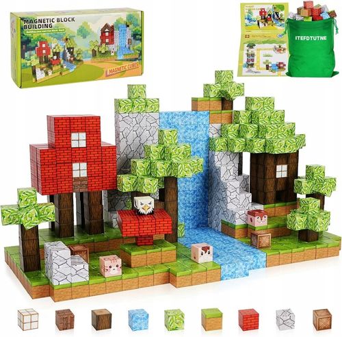 KLOCKI MAGNETYCZNE KLOCKI SZEŚCIANY 100 KLOCKÓW Z MAGNESAMI ŚWIETNY PREZENT na Arena.pl