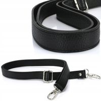 Czarny pasek do torebki skórzany srebrne okucia