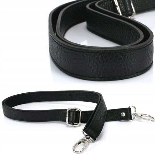 Czarny pasek do torebki skórzany srebrne okucia na Arena.pl