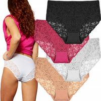 4-PAK Majtki Damskie Bawełniane Koronkowe Wysoki Stan Wygodne Kobiece