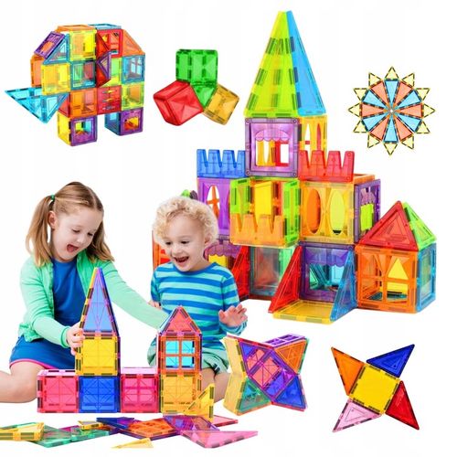 KLOCKI MAGNETYCZNE KONSTRUKCYJNE EDUKACYJNE ZESTAW 100 EL DUŻE PANELE 3D na Arena.pl