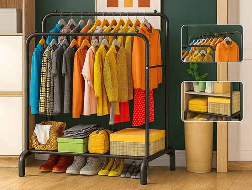 WIESZAK NA UBRANIA BUTY STOJĄCY PODŁOGOWY STOJAK CZARNY PODWÓJNY na Arena.pl