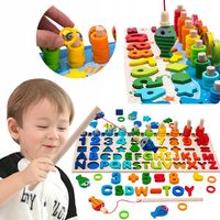 UKŁADANKA DREWNIANA MONTESSORI NAUKA LICZENIA KSZTAŁTY SORTER ŁOWIENIE RYB