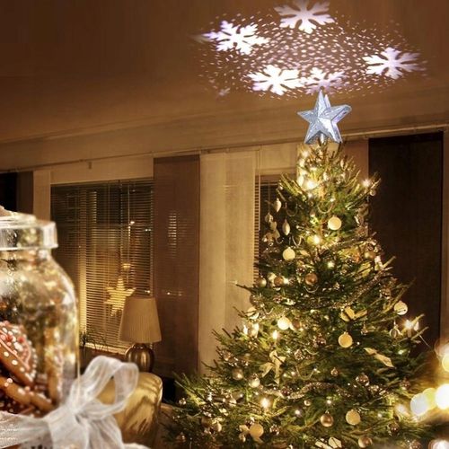 ŚWIECĄCA GWIAZDA OZDOBA NA CHOINKĘ LED Z PROJEKTOREM CZUBEK SREBRNA NA PRĄD na Arena.pl