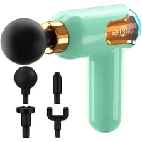 Mini pistolet do masażu mocny masażer massage gun przenośny + 4 końcówki — Zielony