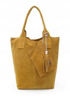 VERA PELLE torebka zamszowa worek shopper z suwakiem V146 musztardowa