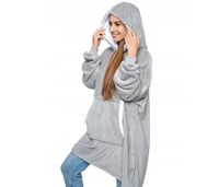 Ciepła gruba bluza z kapturem kocobluza oversize szara