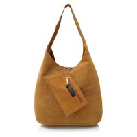 VERA PELLE torebka zamszowa worek na ramię z saszetką V132 camel