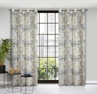 Zasłona gotowa na przelotkach OLA 140x250 Eurofirany popielata w beżowe kwiaty