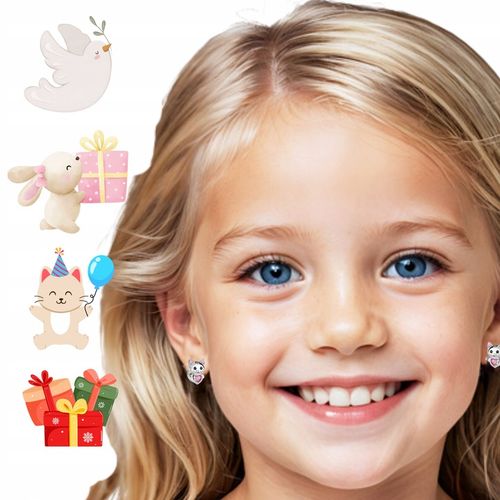 Kolczyki Srebrne Dla Dziewczynki Rodowane Kotki Srebro 925 Sztyfty Serce na Arena.pl