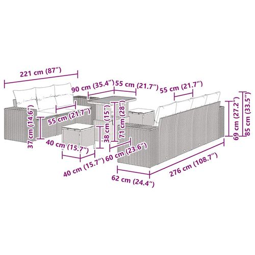 Zestaw Sof na Ogród 10 pcs Czarny polirattan na Arena.pl