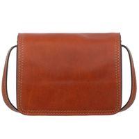 VERA PELLE torebka skórzana listonoszka z klapą i paskiem V562 camel