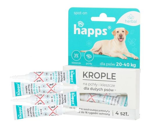 KROPLE NA PCHŁY KLESZCZE DLA DUŻYCH PSÓW (20-40KG) HAPPS DŁUGIE DZIAŁANIE na Arena.pl
