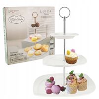 PATERA PORCELANOWA TRZYPOZIOMOWA PIĘTROWA STOJAK NA ciasto owoce LUIZA