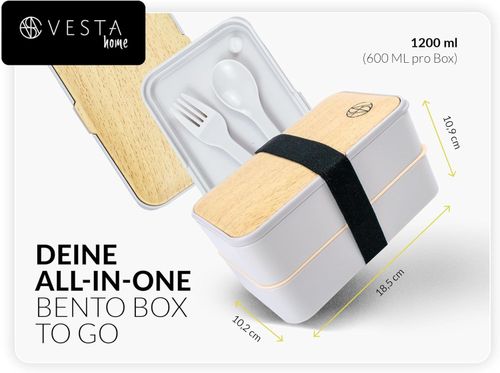 Pojemnik na Jedzenie Bento Box 1200 ml z Zestawem Sztućców Szary na Arena.pl