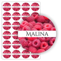 NAKLEJKI nalepki malinowy kolorowe MALINY przetwory sok słoiki dżem 24szt.
