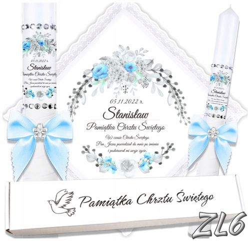 Biała szatka i świeca do chrztu ECO imię i data BOHO gromnica pudełko na Arena.pl