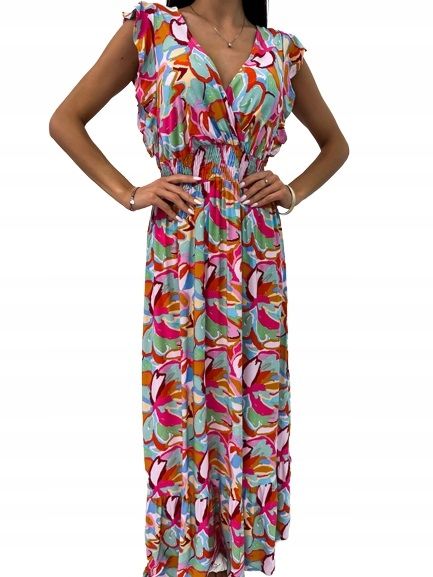 Sukienka różowa damska letnia maxi wiskoza S/M zdjęcie 1