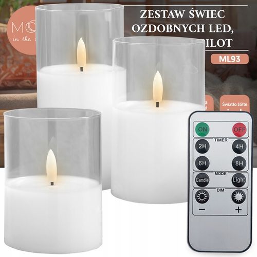 ŚWIECZKI 3 DUŻE OZDOBNE ŚWIECE DEKORACJA ŚWIĄTECZNA LED STEROWANE PILOTEM na Arena.pl