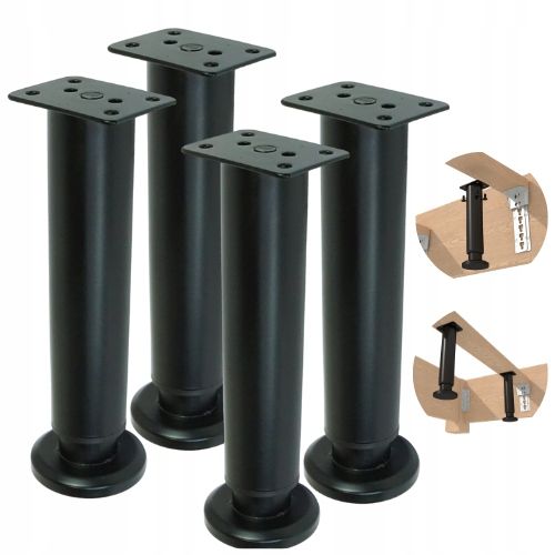 METALOWE NOGI DO ŁÓŻKA SZAFEK MEBLI REGULOWANE 178 - 300 mm CZARNE 4 na Arena.pl