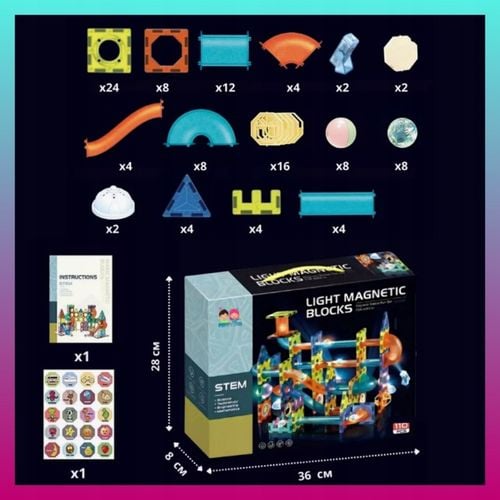 Klocki MAGNETYCZNE KONSTRUKCYJNE świecący tor 110 el 3D MAGNETIC Edukacyjne na Arena.pl