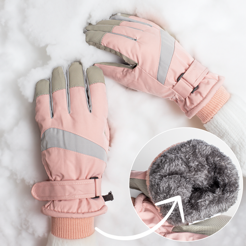 Rękawiczki Narciarskie Zimowe Na Snowboard Nart Jasno-Różowe na Arena.pl