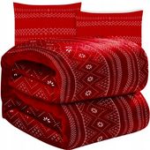 Koc 1,6x2m + 2x poszewka na poduszkę miękki ciepły koc świąteczny czerwony