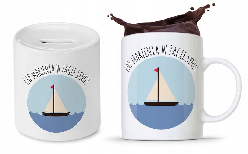 Zestaw Dla Syna Dziecka Prezent Kubek + Skarbonka Z Nadrukiem Ze Zdjęciem zdjęcie 1