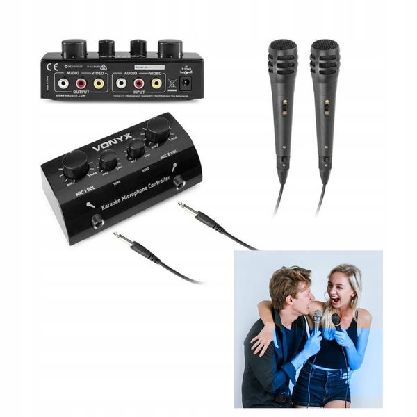 Kompletny ZESTAW DO KARAOKE 2 mikrofony mikser zdjęcie 1