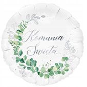 balon FOLIOWY KOMUNIA ŚWIĘTA biały eukaliptus
