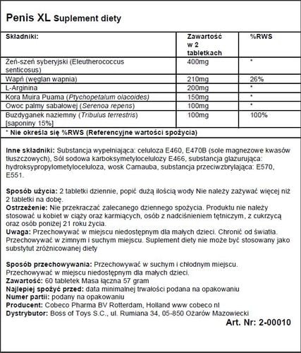 Supl.diety Penis XL Tabs EAST EFS na Arena.pl